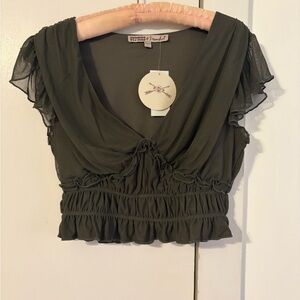 Gypsies & Moondust Dark Green Ruffle crop top